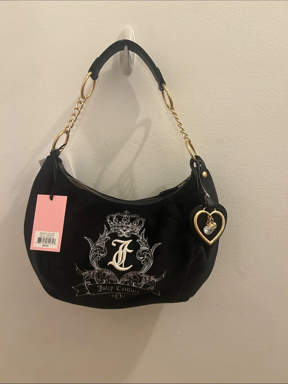 Juicy Couture Black Hobo Bag with Gold Heart Charm